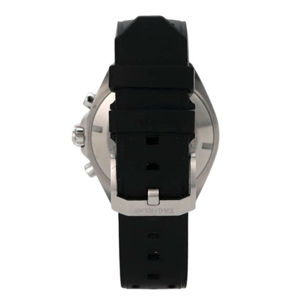 TAG Heuer Formula 1 Chronograph 43 CAZ101AC.FT8024 Rückansicht mit schwarzem Gummiarmband und Edelstahlgehäuse.