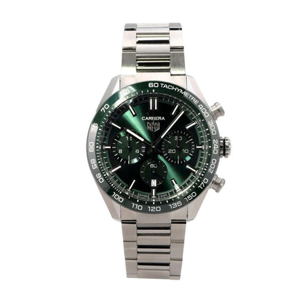 TAG Heuer Carrera Chronograph CBN2A1N.BA0643 Edelstahl-Uhr mit grünem Zifferblatt und Keramikuhr. 