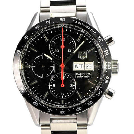 TAG Heuer Carrera Calibre 16 Day-Date CV201AH.BA0725 Edelstahl Chronograph mit schwarzem Zifferblatt und Datumsanzeige