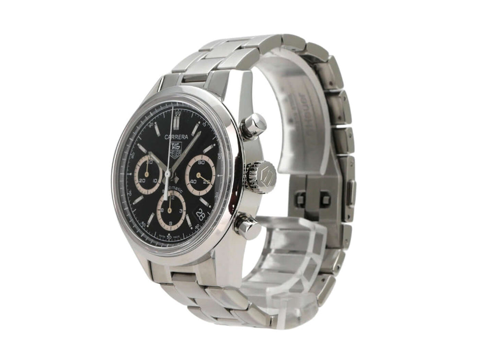 Tag Heuer Carrera Automatik Chronograph CV2113 Uhr mit schwarzem Zifferblatt und Edelstahlband