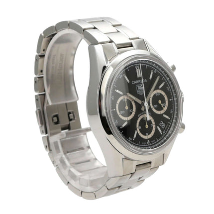 Tag Heuer Carrera Automatik Chronograph CV2113 in Edelstahl mit schwarzem Zifferblatt und Faltschließe