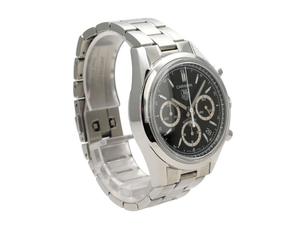 Tag Heuer Carrera Automatik Chronograph CV2113 in Edelstahl mit schwarzem Zifferblatt und Faltschließe