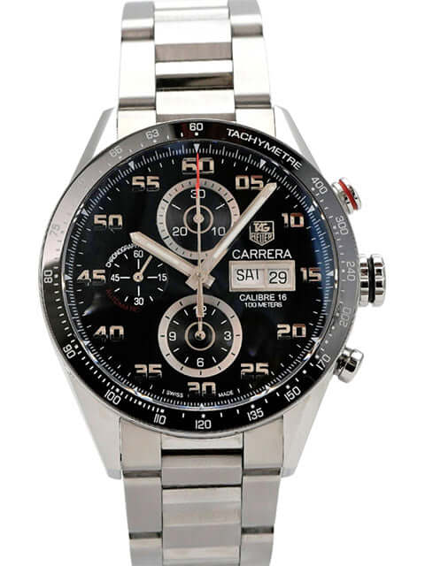 TAG Heuer Carrera Calibre 16 Automatik Chronograph CV2A1R.BA0799, schwarzes Zifferblatt, Edelstahlarmband, Tachymeter