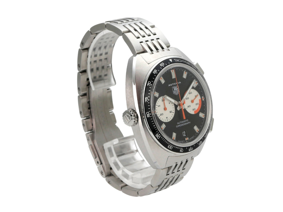 TAG Heuer Autavia Chronograph CY2111 Uhr im Edelstahl-Gehäuse mit schwarzem Zifferblatt, Chronograph-Funktion und Automatikwerk.