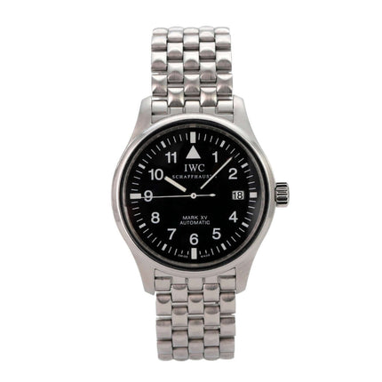 IWC Pilot`s Watch Mark XV IW325307 mit Edelstahlband und schwarzem Zifferblatt, Automatikwerk, sehr guter Zustand.