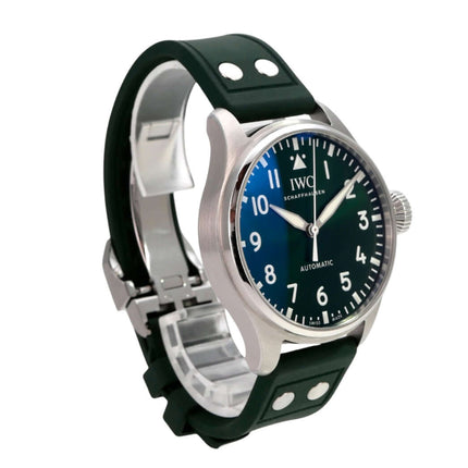 IWC Big Pilot's Watch 43 IW329306 mit grünem Zifferblatt und Kautschukband, automatisches Uhrwerk.