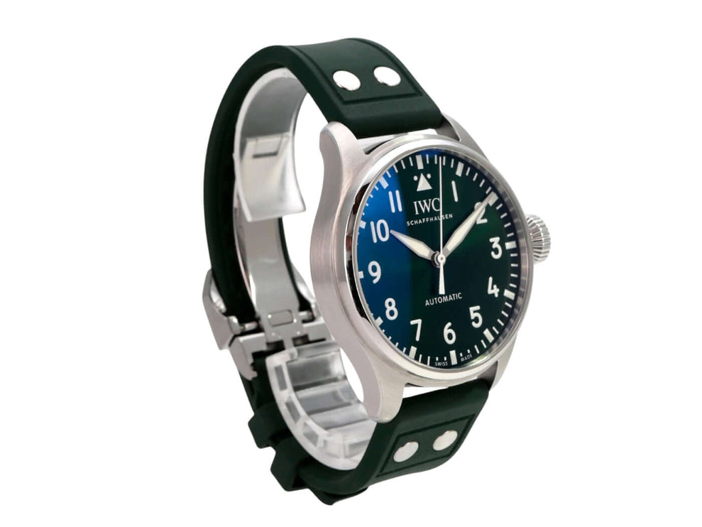 IWC Big Pilot's Watch 43 IW329306 mit grünem Zifferblatt und Kautschukband, automatisches Uhrwerk.