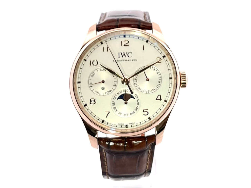 IWC Portugieser Perpetual Calendar 42 IW344202 in 18 Kt. Rotgold mit braunem Lederband und silberfarbenem Zifferblatt