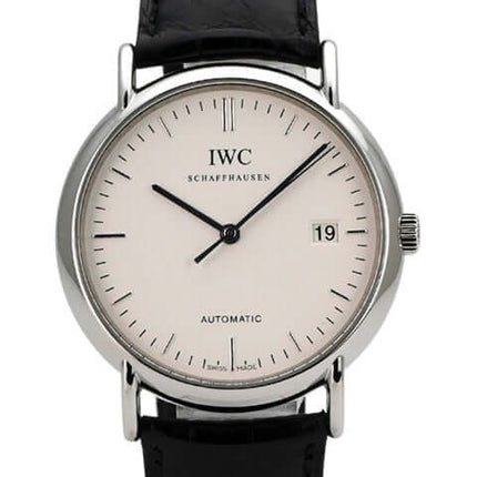 IWC Portofino Automatik IW353301 elegante Automatikuhr mit schwarzem Lederarmband und silbernem Zifferblatt