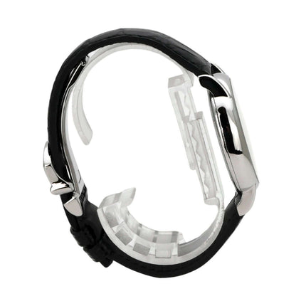 IWC Portofino Automatik IW353301 mit schwarzem Lederarmband und Edelstahlgehäuse von der Seite