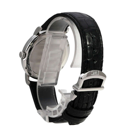 IWC Portofino Automatik IW353301 Uhr mit schwarzem Lederarmband und Edelstahlgehäuse von hinten