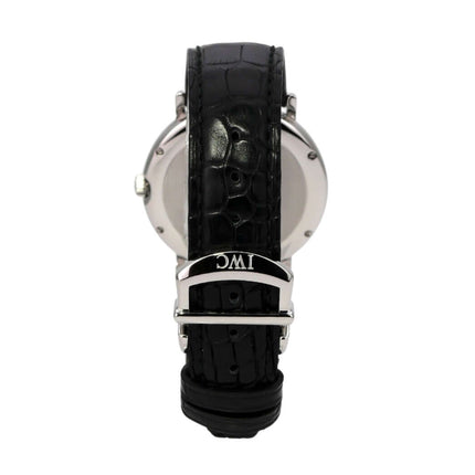 IWC Portofino Automatik IW353301 mit schwarzem Lederarmband und Edelstahlgehäuse von hinten
