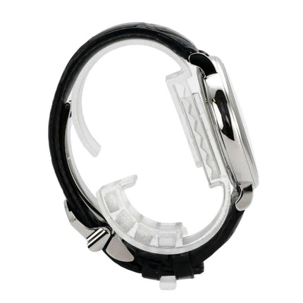 IWC Portofino Automatik IW356506, schwarzes Lederband, polierter Edelstahlgehäuse von der Seite.