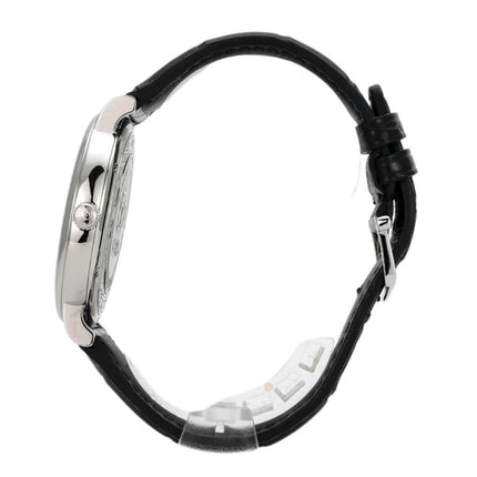 IWC Portofino Automatik Edition 150 Jahre IW356518, Edelstahlgehäuse, schwarzes Lederarmband, blaues Zifferblatt.