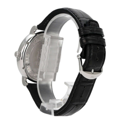 IWC Portofino Automatik Edition 150 Years IW356518 schwarze Lederarmband und Edelstahlgehäuse, seitliche Ansicht.