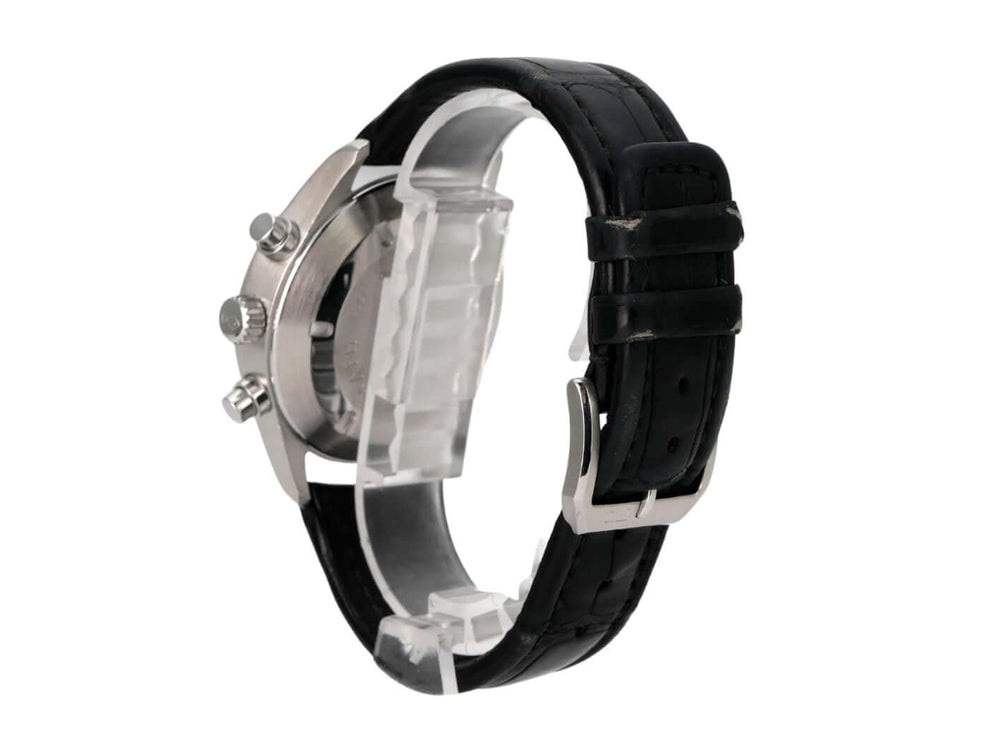 IWC Fliegeruhr Chronograph Automatic IW3706-001 seitliche Ansicht mit schwarzem Lederband und Edelstahlgehäuse