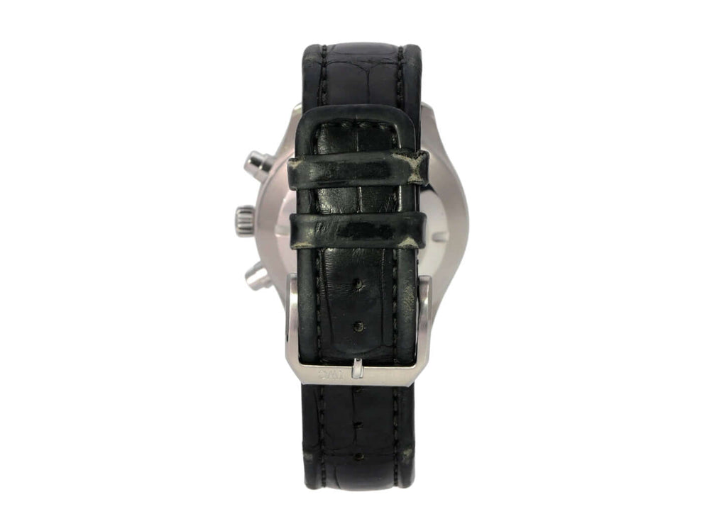 IWC Fliegeruhr Chronograph Automatic IW3706-001 mit schwarzem Lederband und Dornschließe, Uhrenseite, sehr guter Zustand.