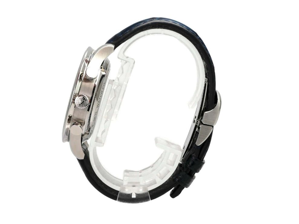 IWC Portugieser Chronograph IW371605 seitliche Ansicht mit Edelstahlgehäuse und Alligatorlederband