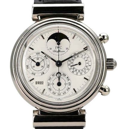 IWC Da Vinci Perpetual Calendar IW3750, edelstahl, schwarzes Lederband, weißes Zifferblatt, Automatik, Mondphase