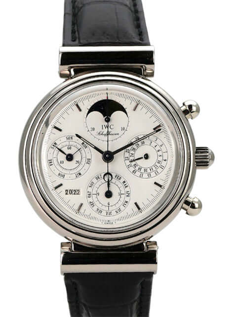 IWC Da Vinci Perpetual Calendar IW3750, edelstahl, schwarzes Lederband, weißes Zifferblatt, Automatik, Mondphase