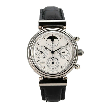 IWC Da Vinci Perpetual Calendar IW3750 mit weißem Zifferblatt und schwarzem Lederband