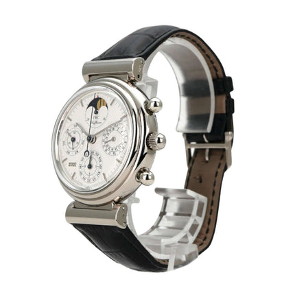 IWC Da Vinci Perpetual Calendar IW3750 mit schwarzem Lederband und weißem Zifferblatt, elegante Uhr