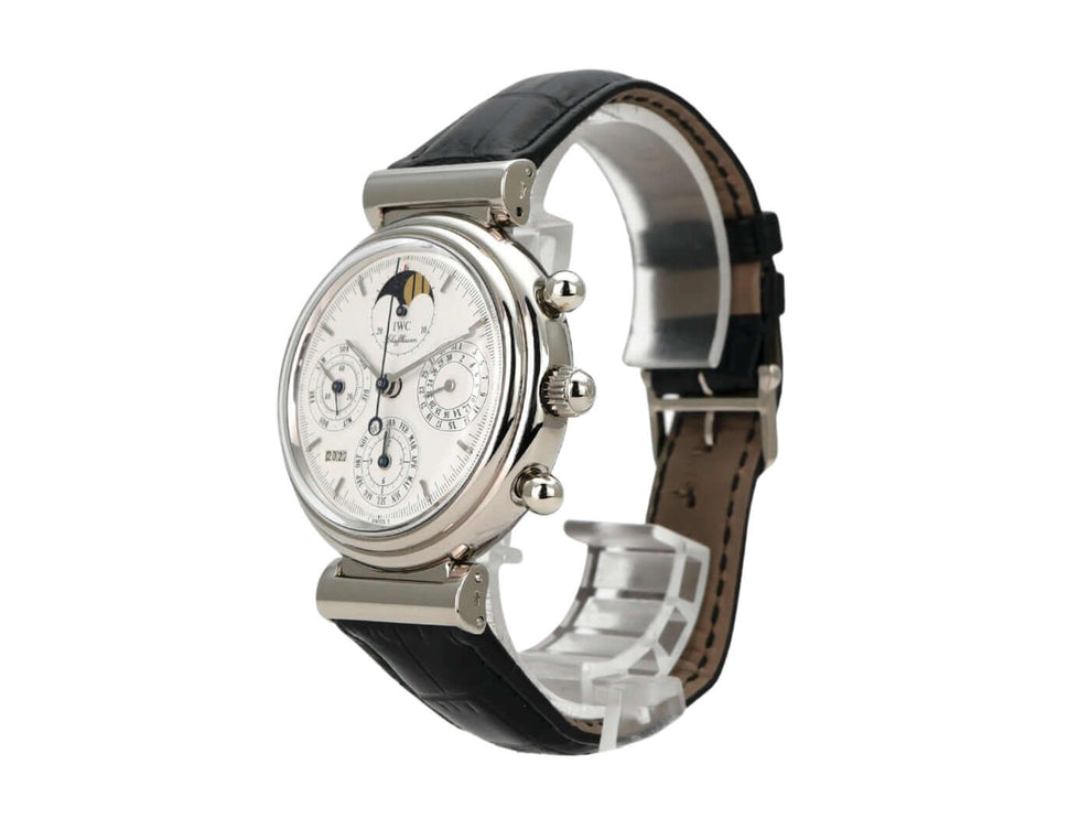 IWC Da Vinci Perpetual Calendar IW3750 mit schwarzem Lederband und weißem Zifferblatt, elegante Uhr