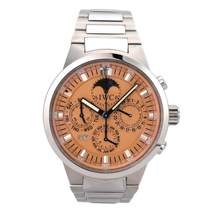 IWC GST Perpetual Calendar IW3756-011 mit lachsfarbenem Zifferblatt und Edelstahlgehäuse aus 2002