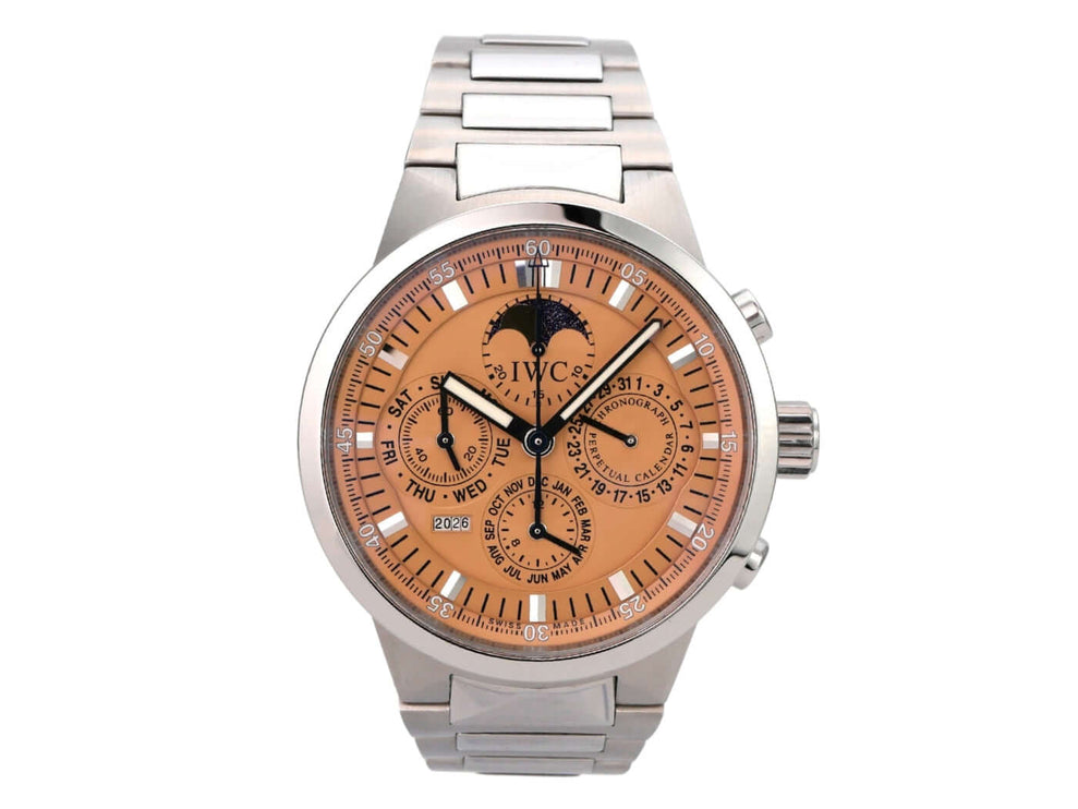 IWC GST Perpetual Calendar IW3756-011 mit lachsfarbenem Zifferblatt und Edelstahlgehäuse aus 2002