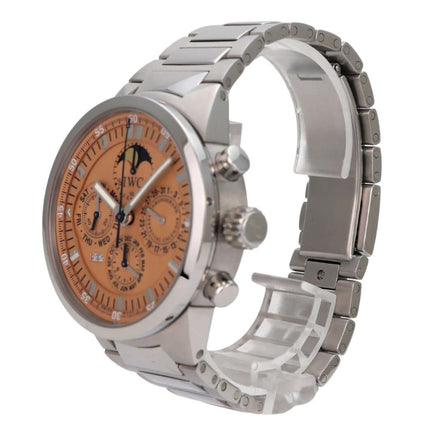 IWC GST Perpetual Calendar IW3756-011, Edelstahl Armbanduhr mit lachsfarbenem Zifferblatt und Automatikuhrwerk.