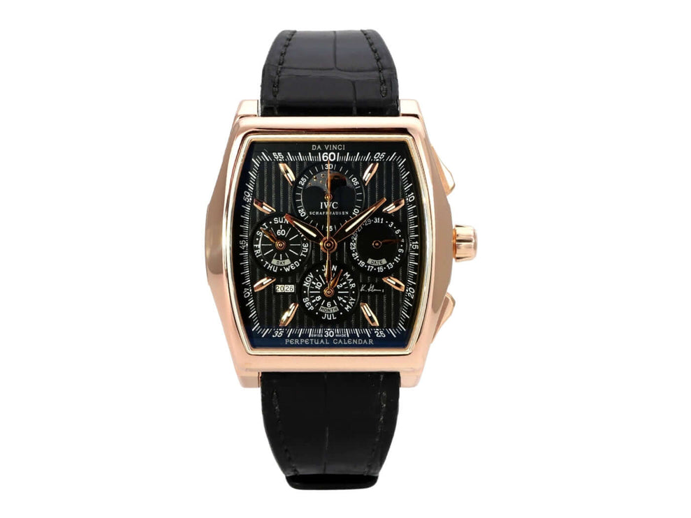 IWC Da Vinci Perpetual Calendar Kurt Klaus IW376205, Roségold mit schwarzem Lederarmband und schwarzem Zifferblatt