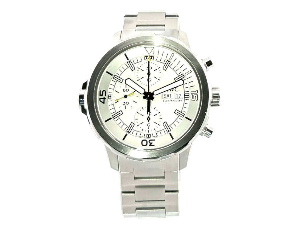 IWC Aquatimer Chronograph IW376802 Edelstahl, silberfarbenes Zifferblatt, Automatikwerk, wasserdicht bis 30 bar, 44 mm Durchmesser
