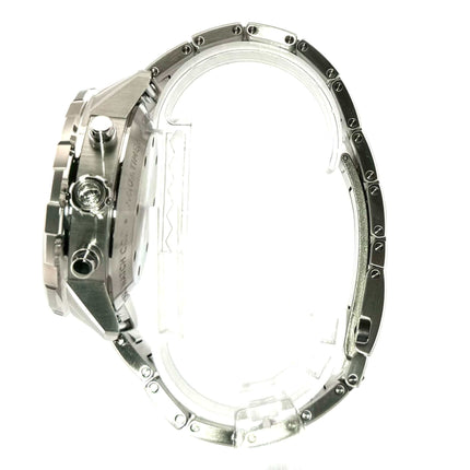 Seitenansicht der IWC Aquatimer Chronograph IW376802 Uhr mit Edelstahlgehäuse und Armband, Saphirglas, 44 mm Durchmesser, wasserdicht bis 30 bar.