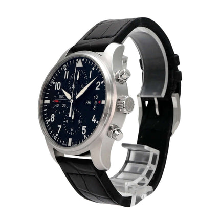 IWC Fliegeruhr Chrono-Automatic mit schwarzem Lederarmband und blauen Zifferblatt im sehr guten Zustand.