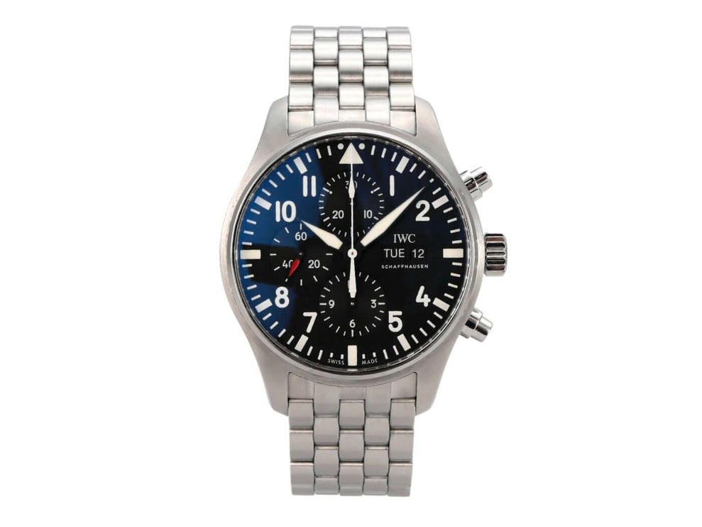 IWC Fliegeruhr Chronograph IW377710 mit Edelstahlband, schwarzem Zifferblatt und Automatikwerk