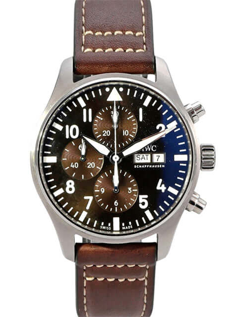 IWC Fliegeruhr Chronograph Edition Antoine de Saint Exupéry IW377713, braunes Lederband, braunes Zifferblatt, Edelstahl