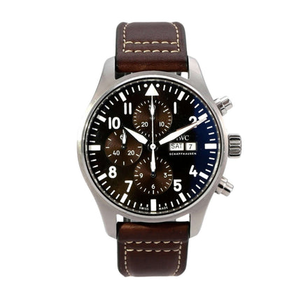 IWC Fliegeruhr Chronograph Edition Antoine de Saint Exupéry IW377713, braunes Lederband, Edelstahl, Chronograph