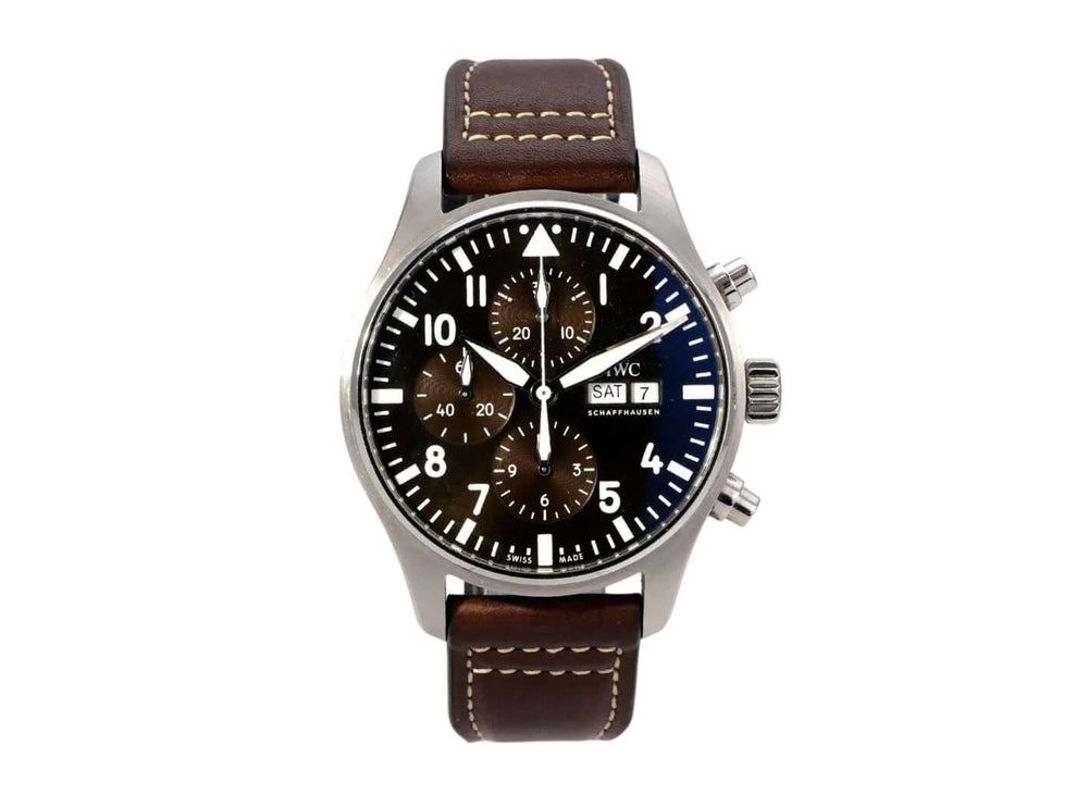 IWC Fliegeruhr Chronograph Edition Antoine de Saint Exupéry IW377713, braunes Lederband, Edelstahl, Chronograph
