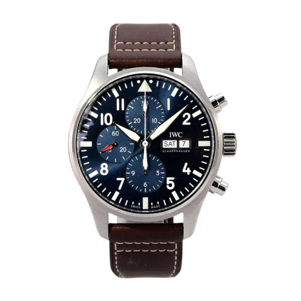 IWC Fliegeruhr Chronograph Edition Le Petit Prince IW377714 mit braunem Lederband und blauem Zifferblatt