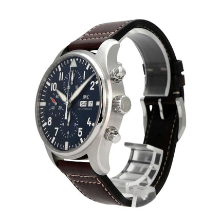 IWC Fliegeruhr Chronograph Edition Le Petit Prince IW377714, braunes Lederband, blaues Zifferblatt, Edelstahlgehäuse