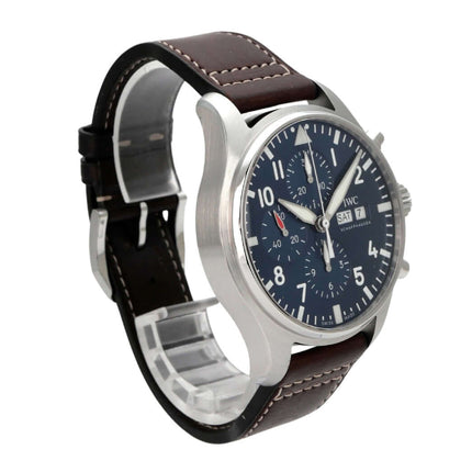 IWC Fliegeruhr Chronograph Edition Le Petit Prince IW377714 mit braunem Lederband und blauem Zifferblatt