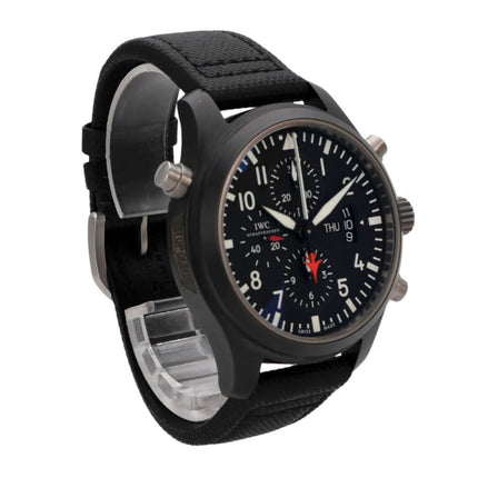 IWC Pilots Watch Double Chronograph Top Gun IW379901 mit schwarzem Lederarmband und Keramikgehäuse
