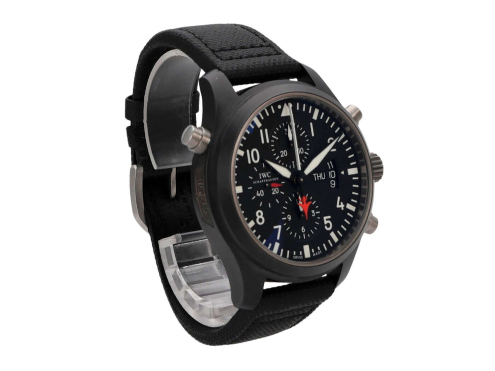 IWC Pilots Watch Double Chronograph Top Gun IW379901 mit schwarzem Lederarmband und Keramikgehäuse