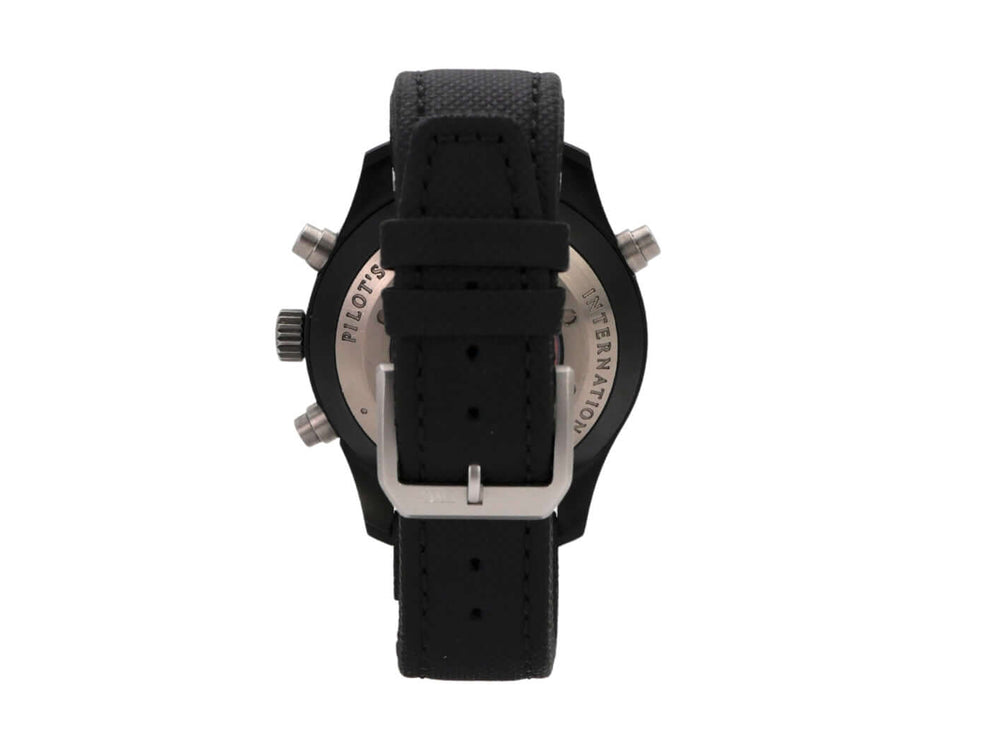 IWC Pilots Watch Double Chronograph Top Gun IW379901, schwarze Lederarmband und Keramikgehäuse, Rückansicht
