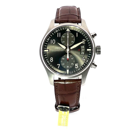 IWC Spitfire Chronograph IW387802, Edelstahlgehäuse, Alligatorleder Armband, graues Zifferblatt, Totalisatoren, 43 mm, Automatik, 2015 ungetragen