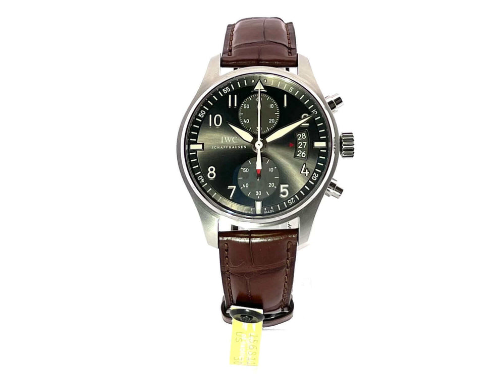 IWC Spitfire Chronograph IW387802, Edelstahlgehäuse, Alligatorleder Armband, graues Zifferblatt, Totalisatoren, 43 mm, Automatik, 2015 ungetragen