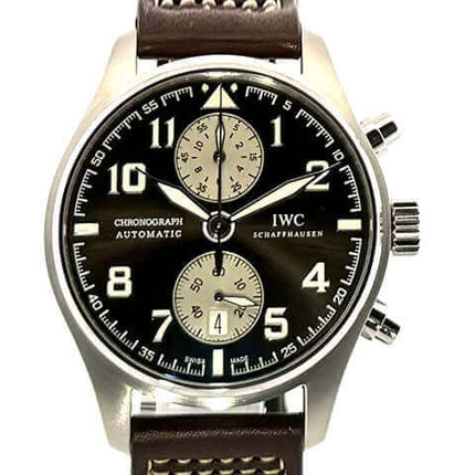 IWC Fliegeruhr Chronograph IW387806 Antoine de Saint Exupery Edition, braunes Zifferblatt, Edelstahlgehäuse, braunes Lederarmband