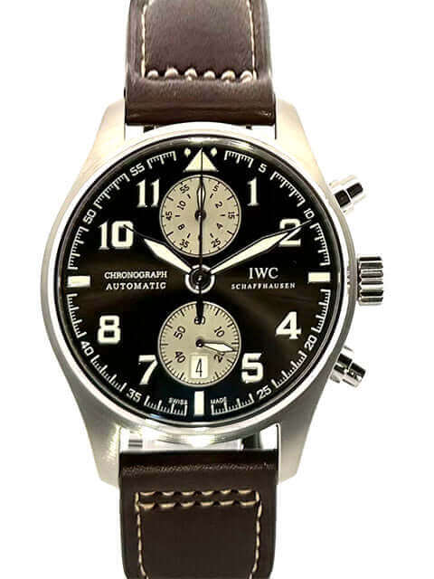 IWC Fliegeruhr Chronograph IW387806 Antoine de Saint Exupery Edition, braunes Zifferblatt, Edelstahlgehäuse, braunes Lederarmband