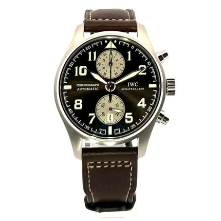 IWC Fliegeruhr Chronograph Edition Antoine de Saint Exupery Ref. IW387806 mit braunem Lederarmband und Edelstahlgehäuse