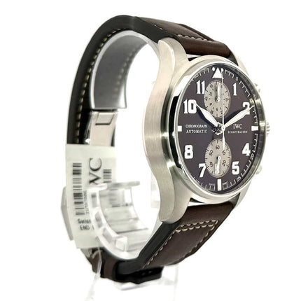 IWC Fliegeruhr Chronograph IW387806 Edition Antoine de Saint Exupery, Edelstahlgehäuse, braunes Lederarmband, braunes Zifferblatt, Automatikwerk.